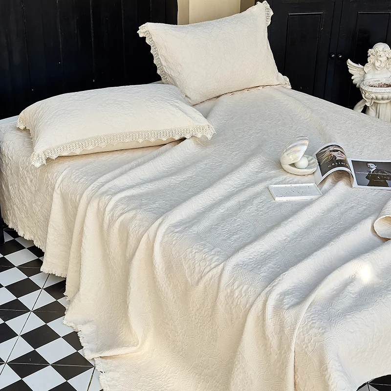 3Pcs Luxury Pure Cotton Embossing Quilted Bedspread, Mattress Cover Set, Bed Skirt, Bed Sheet Set, Coverlets, With Pillowcases