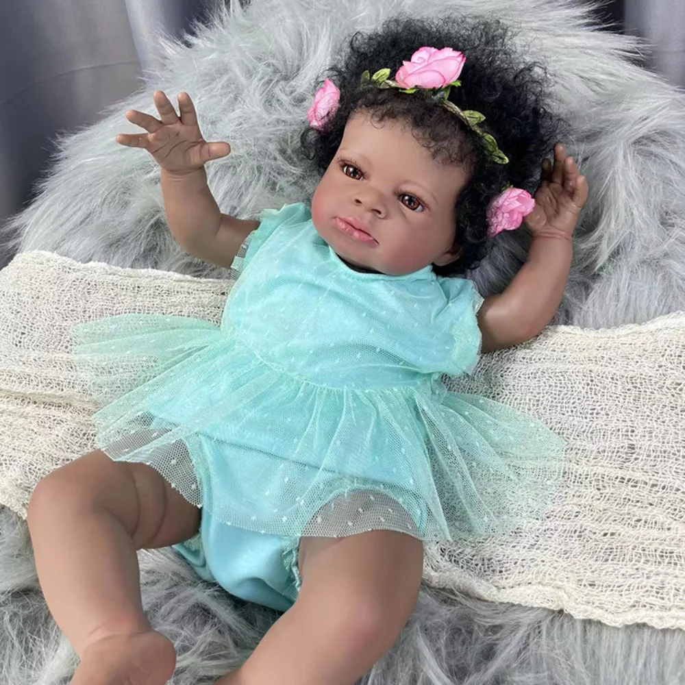 50CM Reborn Doll Lanny in Dark Skin African American Dolls Lifelike Baby Girl Dolls Same as the Picture Handmade Bebe Reborn