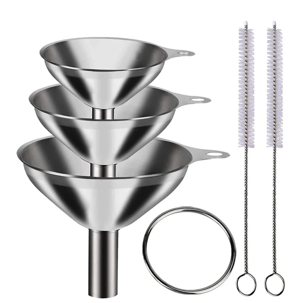 Conjunto de funis de aço inoxidável, dispensador líquido, óleo, vinho, garrafas de enchimento, funil anti transbordamento, cozinha, ferramenta doméstica, 3pcs