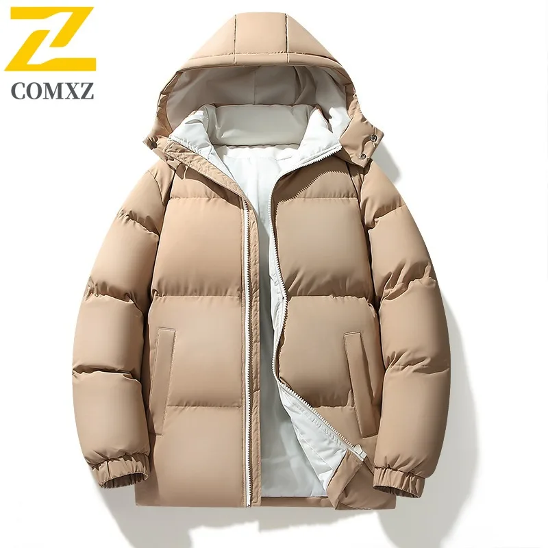 

COMXZ Mens Long Padded Jacket 2025 Outdoor Work Cold Resistant Jackets Hooded Business Casual Warm Lightweight Winter Coat