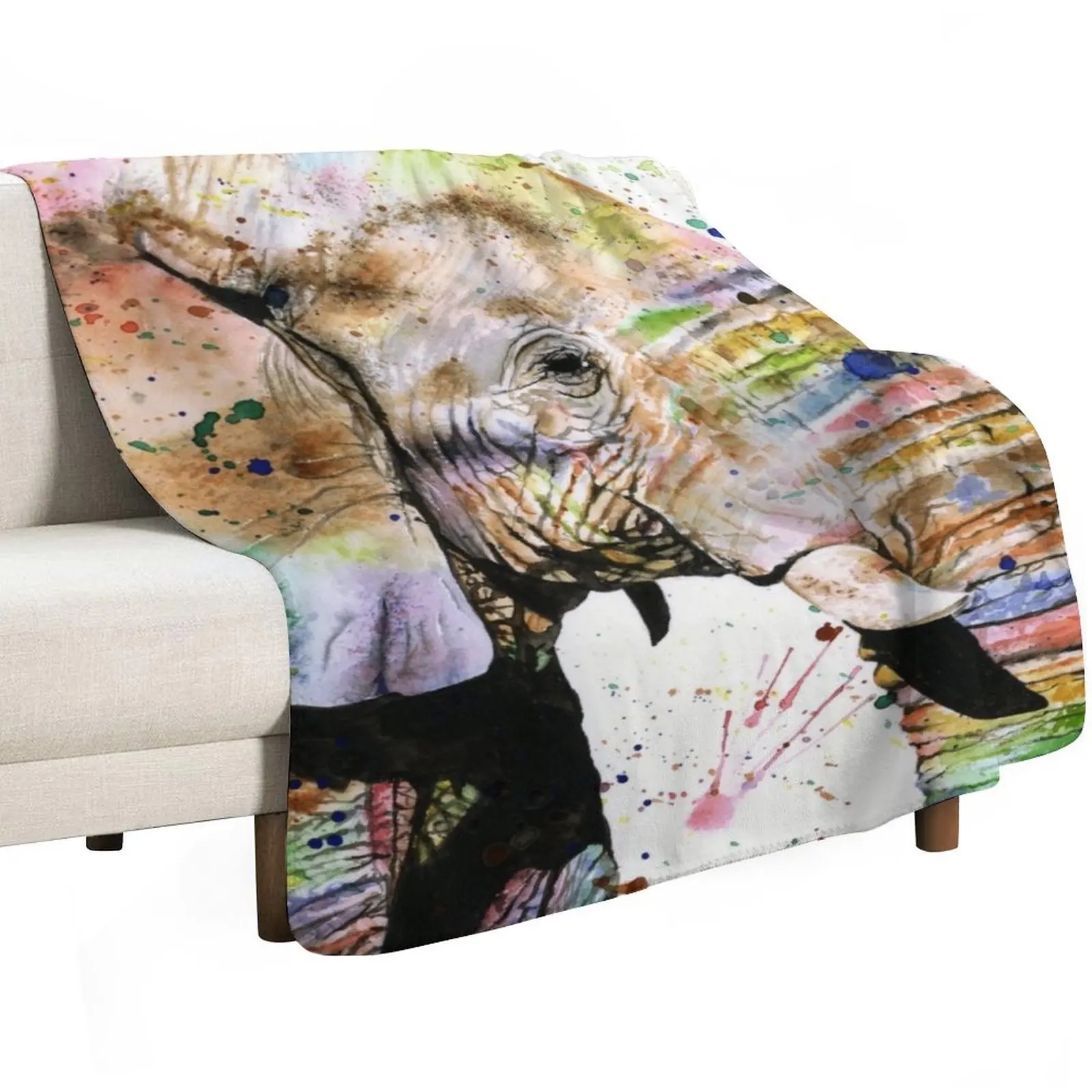 Watercolor Elephant Painting - Gentle Giant Throw Blanket Warm Plaid on the sofa Plaid Decorative Beds Blankets