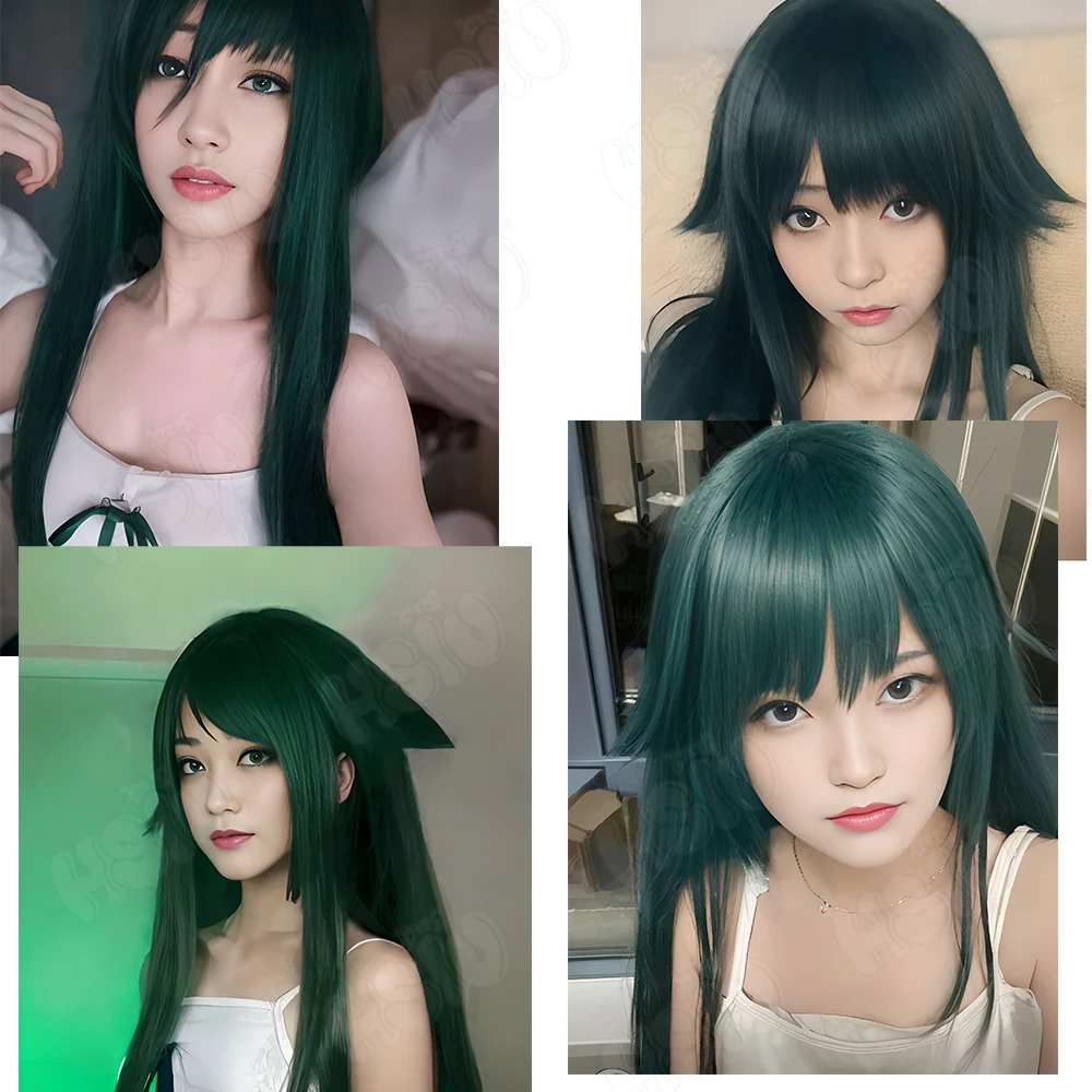 Saya Cosplay Pruik Spel Het Lied Van Saya Cosplay Pruik Hsiu 100Cm Donkergroen Lang Haar Synthetische Pruik + Pruik Cap Spel Cosplay Pruik