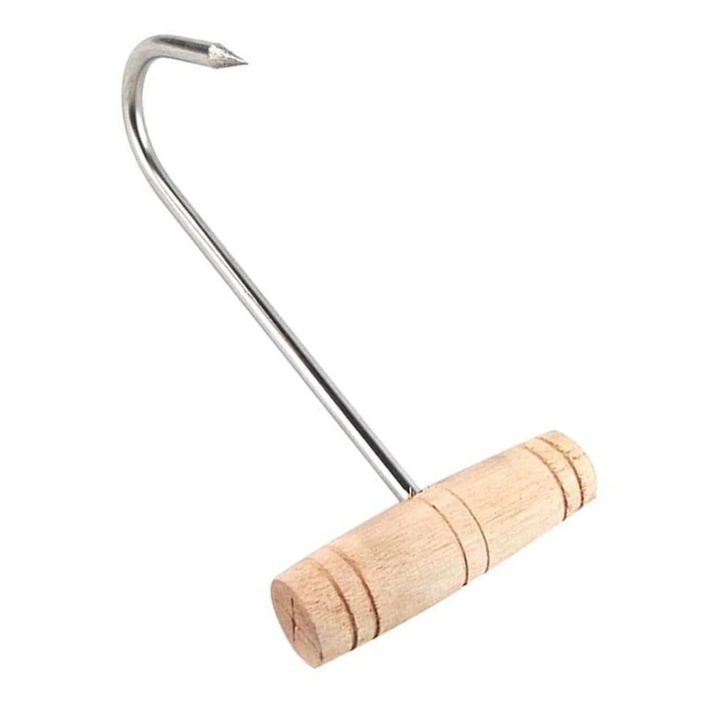 

1pc Wooden Handle T-shaped Hooks Stainless Steel Meat Hanging Butcher Shop Tool Processing Slaughtering Storage Rack