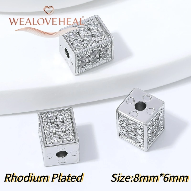 perlen, perlen für armband, perlen schmuckherstellung, 8mm Würfel-Abstandshalterperlen, 18K vergoldetes Messing, Mikro-Pavé-Zirkonia-Würfel-Trennperlen für DIY-Armbänder, Halsketten und Zubehör zur Schmuckherstellung – Detail 21
