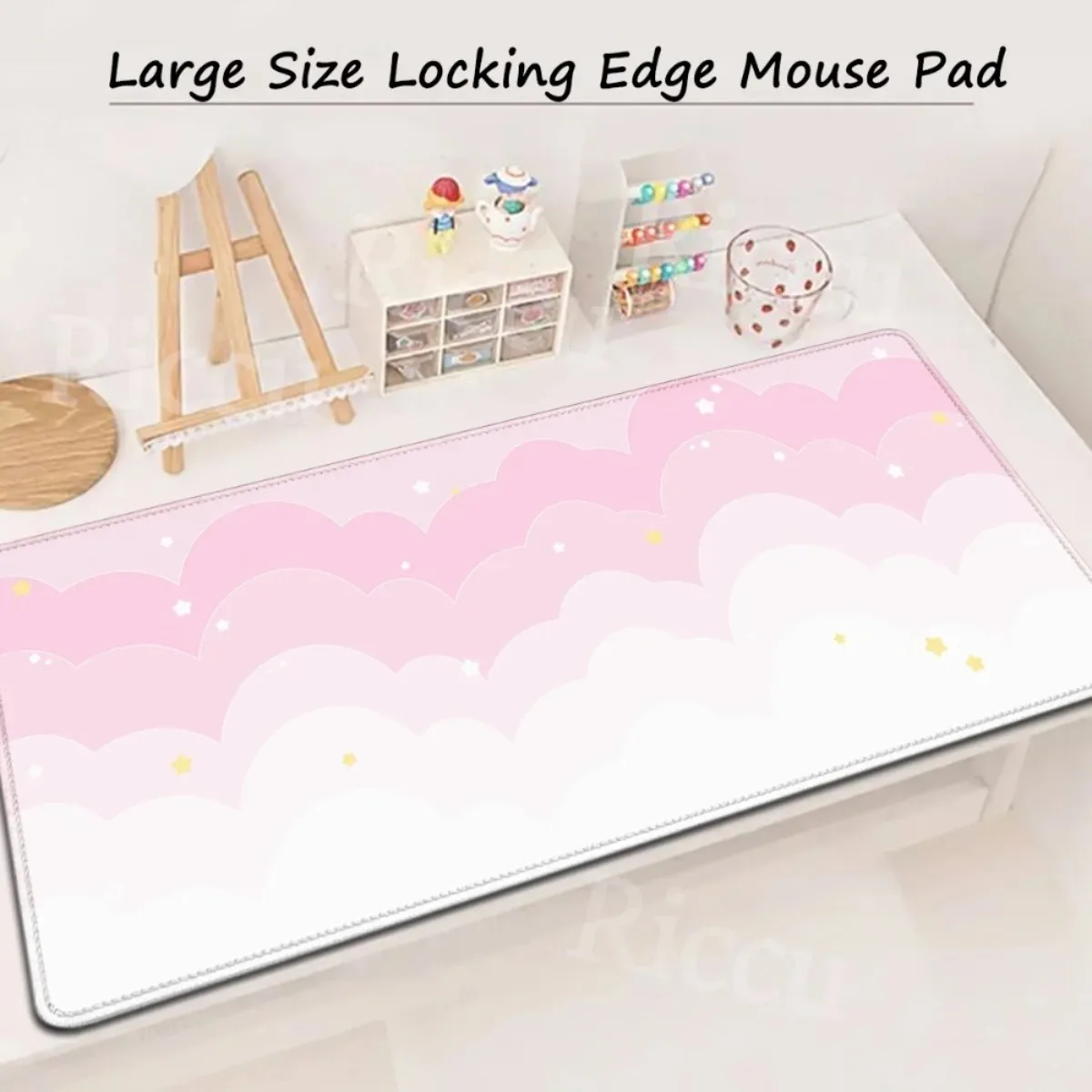 Pink Pastel Clouds Extended Mouse Pad Kawaii Desk Mat Non-Slip Waterproof Keyboard Pad for Computer Gaming Office