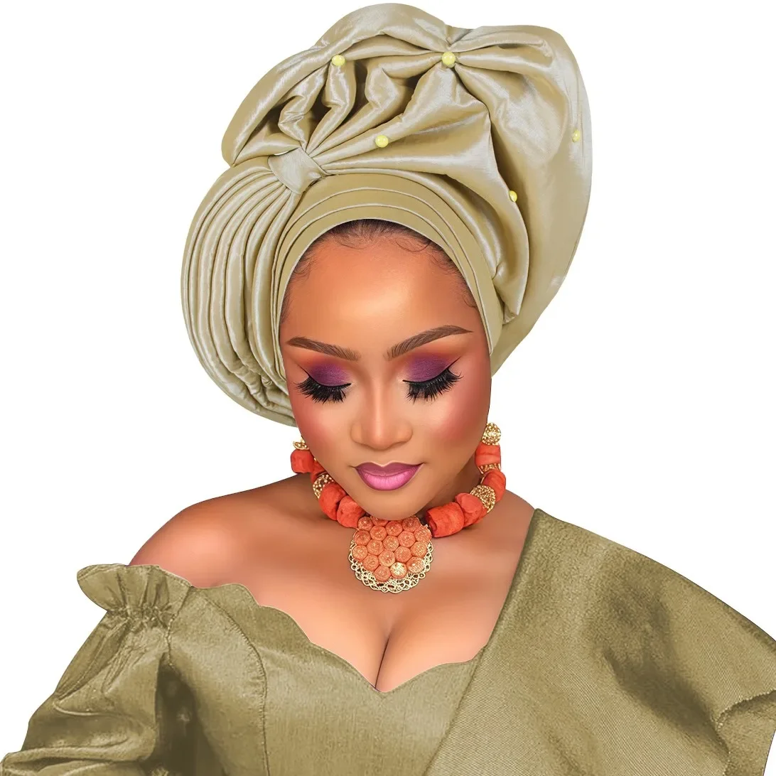 سيدة الأفريقية أشرطة رأس قبعة عمامة للنساء نيجيريا Autogele Headtie أغطية الرأس حفلة الزفاف السيارات Geles Turbante أفريقيا ربطة الرأس #5