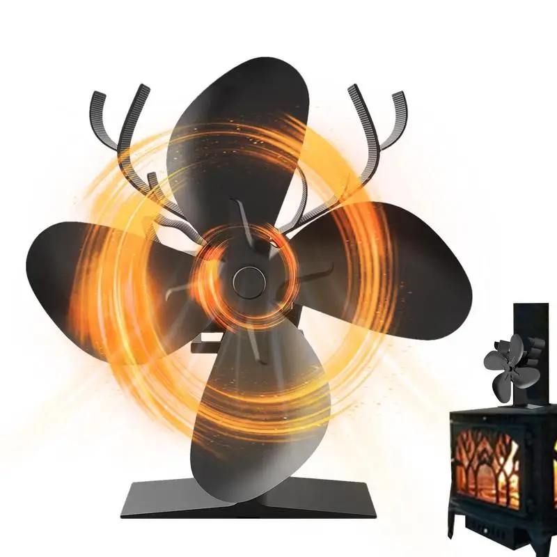 

Heat Powered Fan Wood Fireplace Fan for Stove Heat Powered 4 Blade Aluminum Flabellum Rustproof Stove Fan for Wood/Pellet Stove