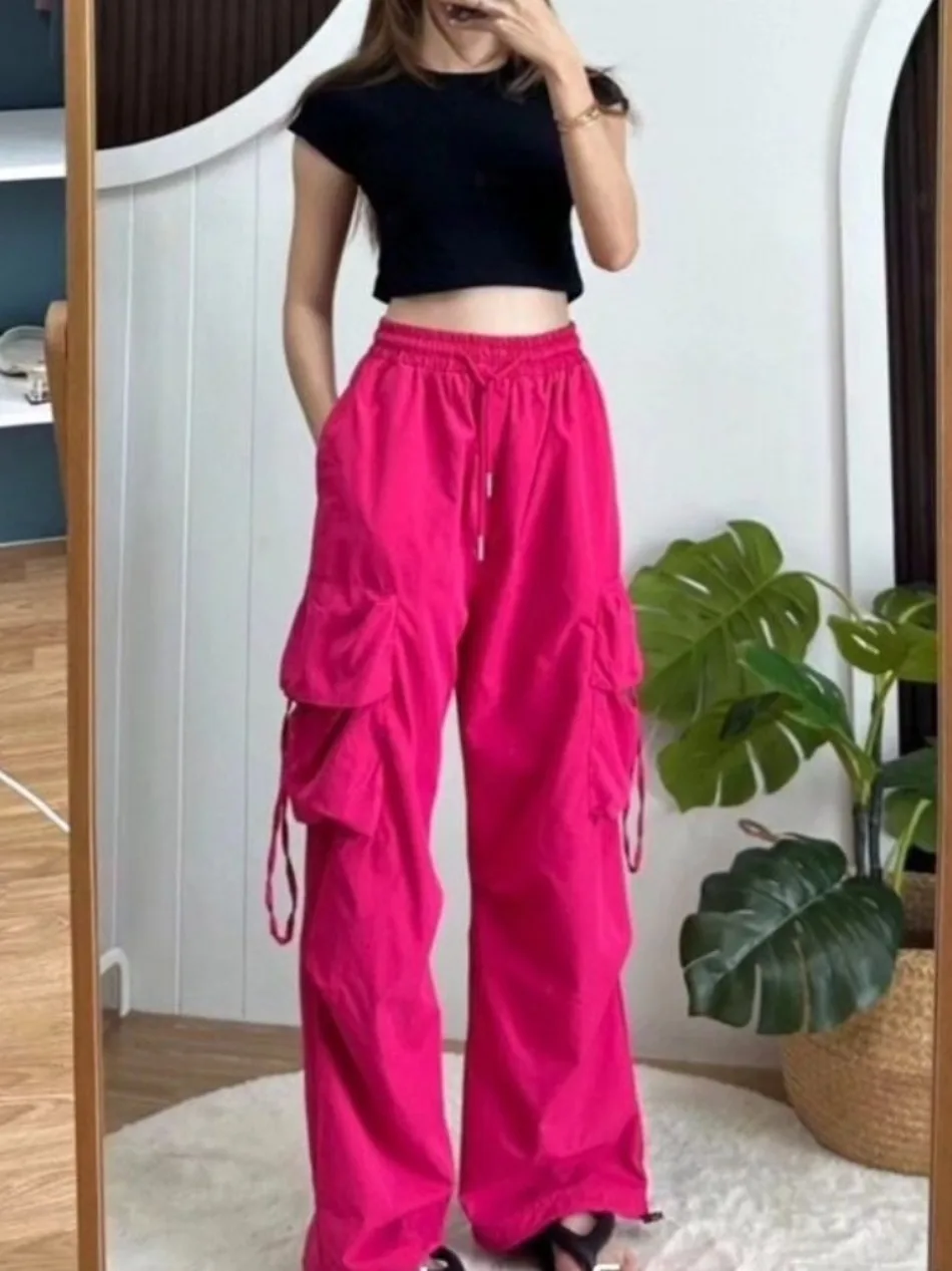 Neue Frauen Y2K Cargo Hosen Mode Lässig Hohe Taille Große Taschen Hip Hop Hosen Weibliche Streetwear Kordelzug Baggy Jogginghose – Detail 4