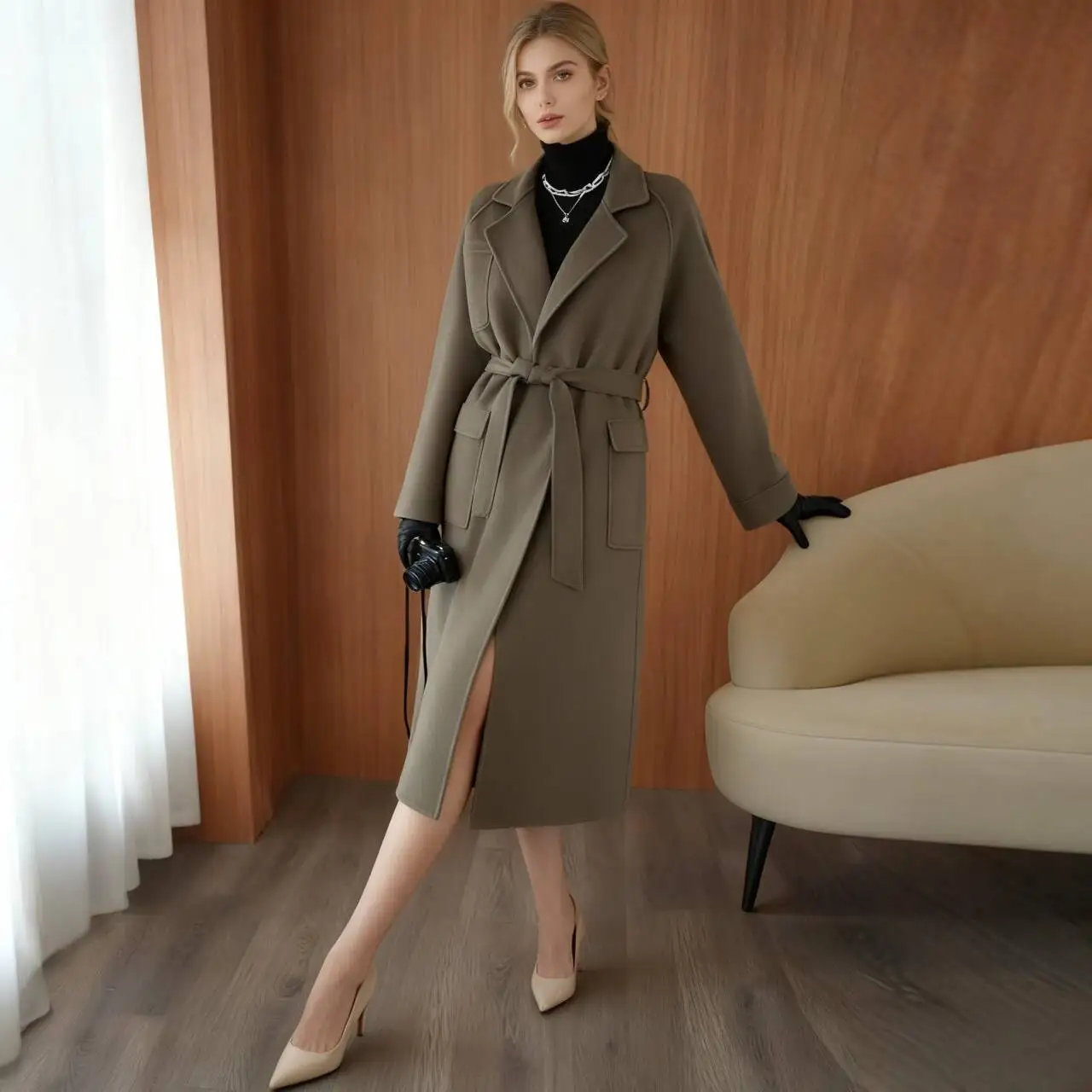 

Шерстяные пальто, женское шерстяное пальто, бежевое зимнее полиэстеровое двубортное стеганое бронзовое укороченное уличное пальто на пуговицах