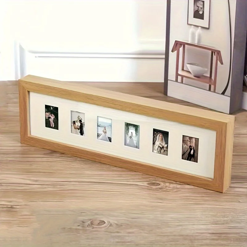 1pc Elegant Multi-Frame Wooden Photo Display - 6 or 10 Holes, 2 Inch Photos - Vertical, Retro Style, Rectangular Shape