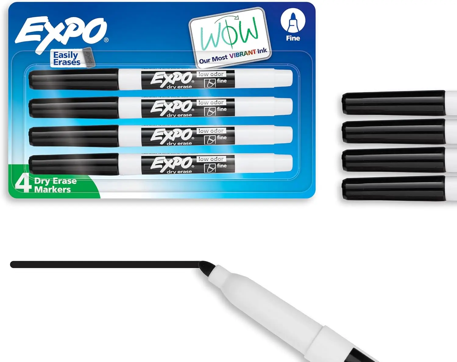 

Fine Tip Dry Erase Markers, Low Odor, Black, 4 Count for Home, Office, School