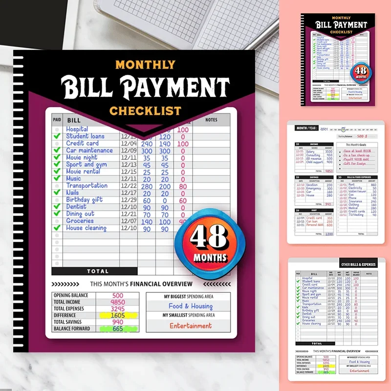 Bill Payment Management Book Bookkeeping Funds Flow Notebook Portable Spiral Booklet Financial Statement of Accounts