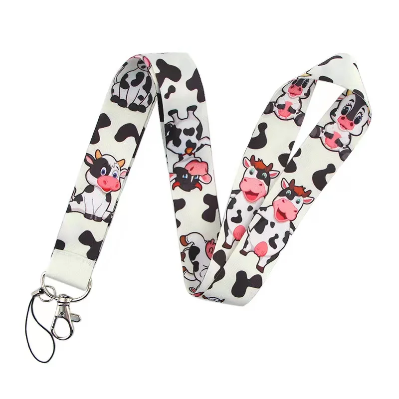 10PCS Cartoon Spotted Cow Lanyards Keychain For Keys Neck Strap ID Card Badge Holder Mobile Phone Rope Accessories