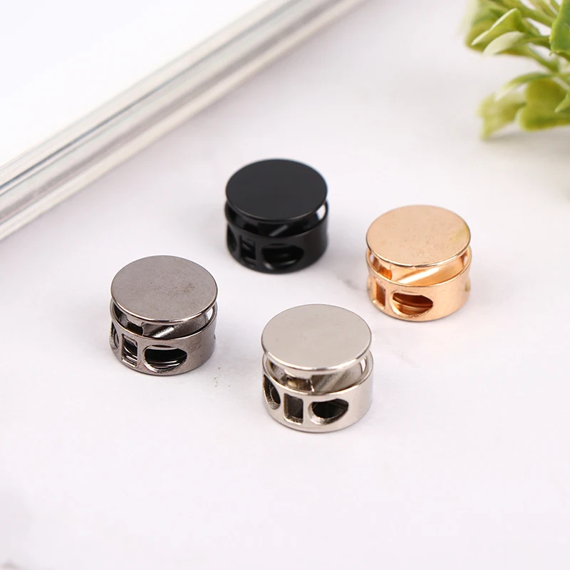 10pcs Metal Spring Buckle ，Cylindrical Rope Buckle Clothing Cap Shoes Elastic Adjustment Buckle 2 Holes Diy Accessories