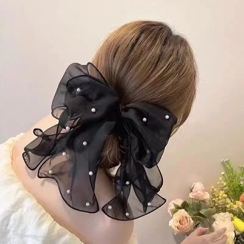 Elegant lint parel strik haarspeldjes voor vrouwen chiffon strik paardenstaart clip zoete strikken haarspeld hoofddeksels luxe accessoires