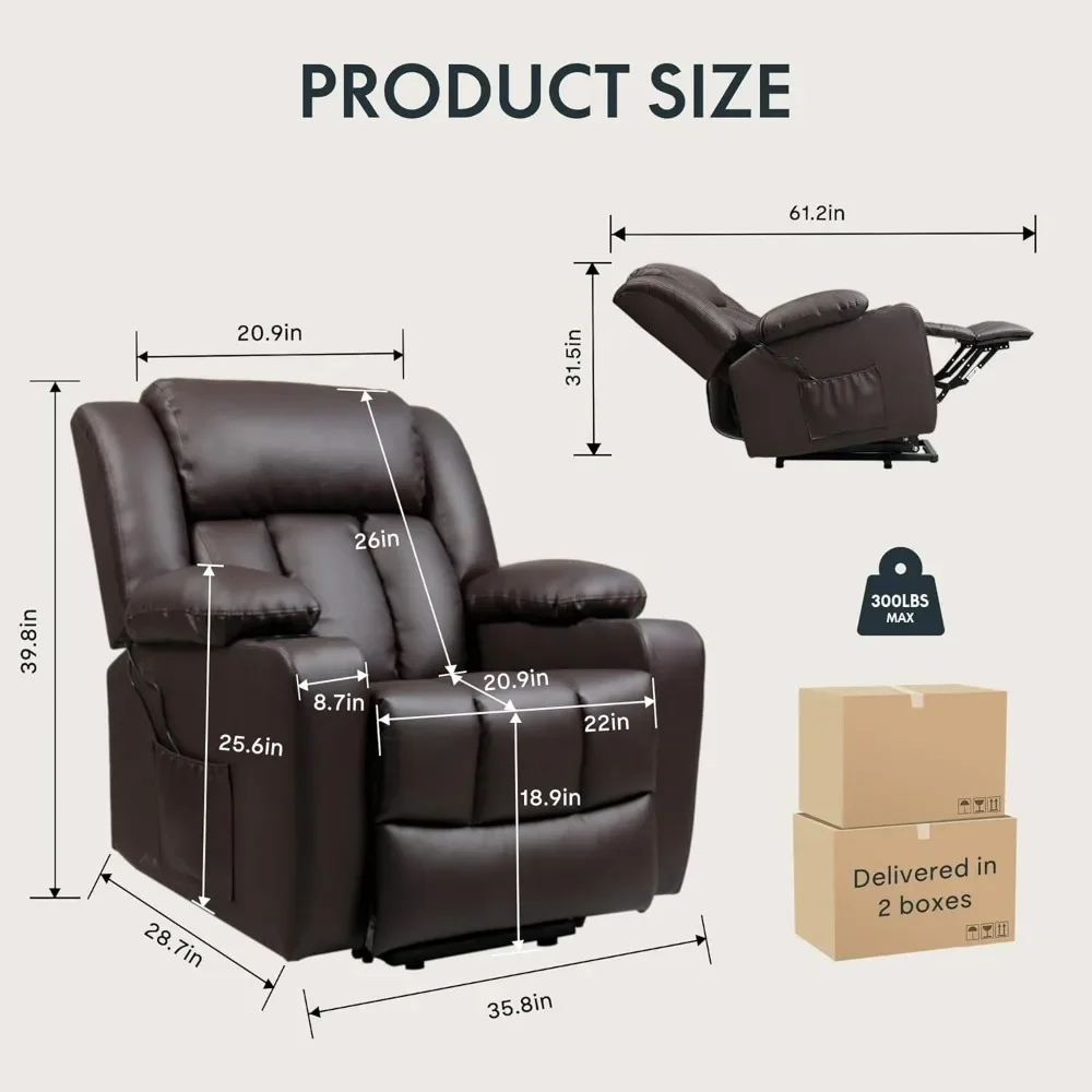 Power Lift Recliner Sofas, Electric Leather Lift Recliner Chair W/Massage & Heat Cup Holders Lift Reclining Sofas Sofa, Recliner