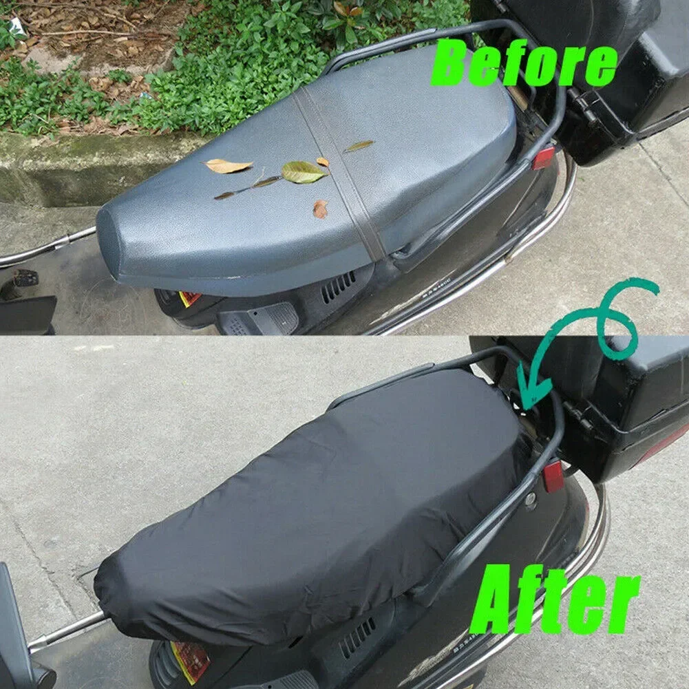 Funda para asiento de lluvia para motocicleta, funda Universal Flexible impermeable para sillín, color negro, 210D, polvo, UV, protección solar,