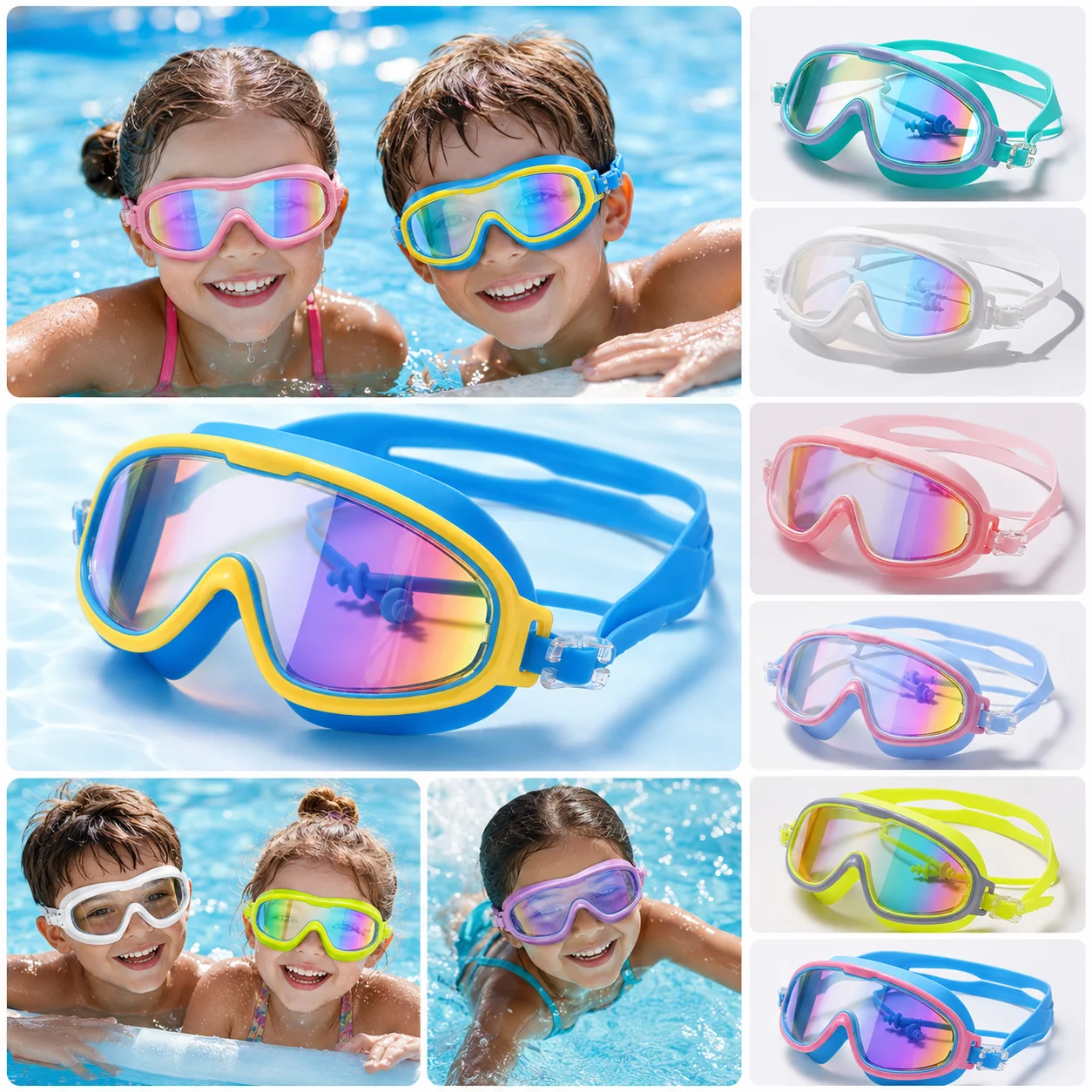 1PC Waterproof Mirror Swimming Goggles, Anti Fog UV Protection Diving Mask with Attached Ear Plugs