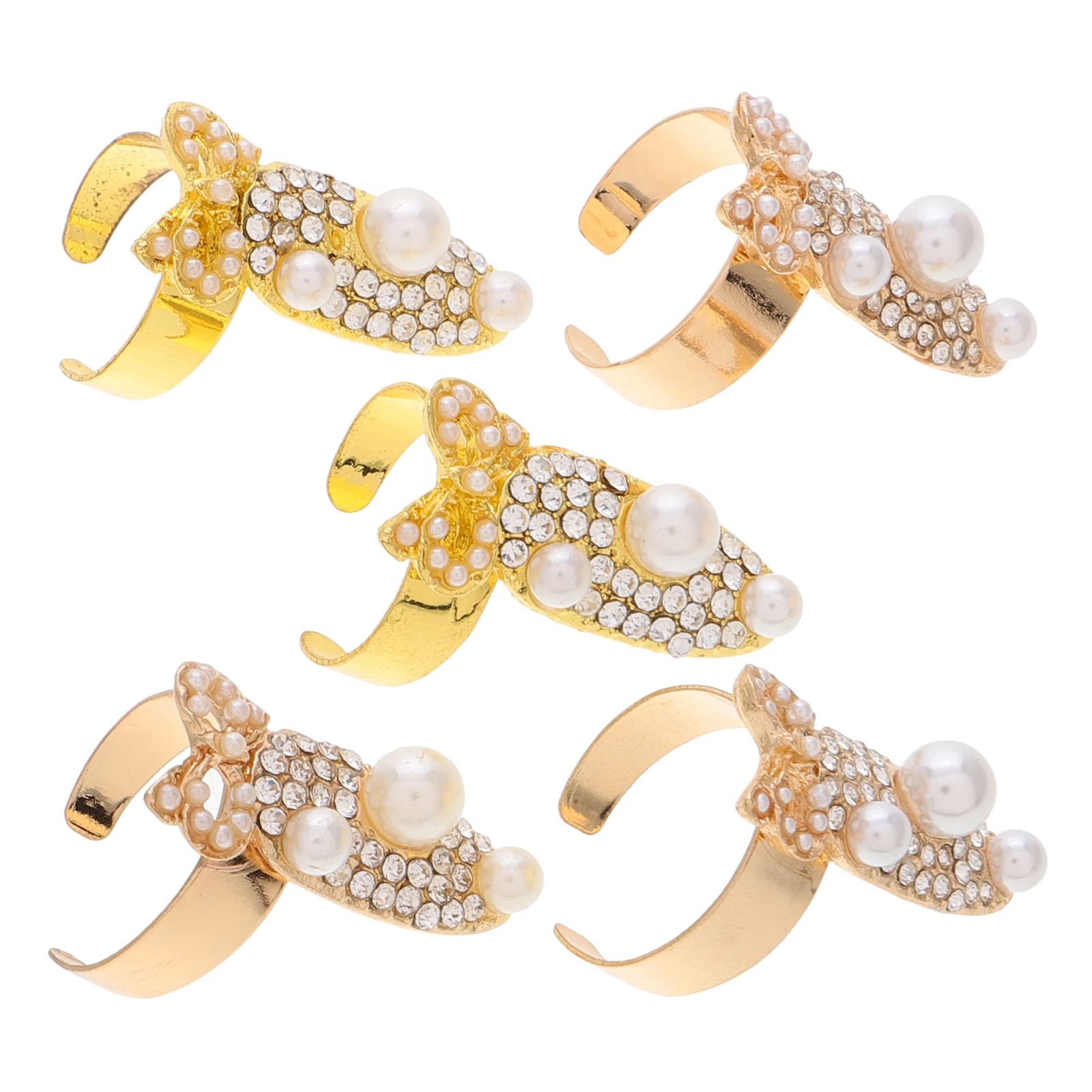 

5Pcs Bowknot Women Nail Decor Rings Golden Zinc Alloy Rhinestone Inlaid 2 8x1 5cm Punk Hollow Women Accessories Decor
