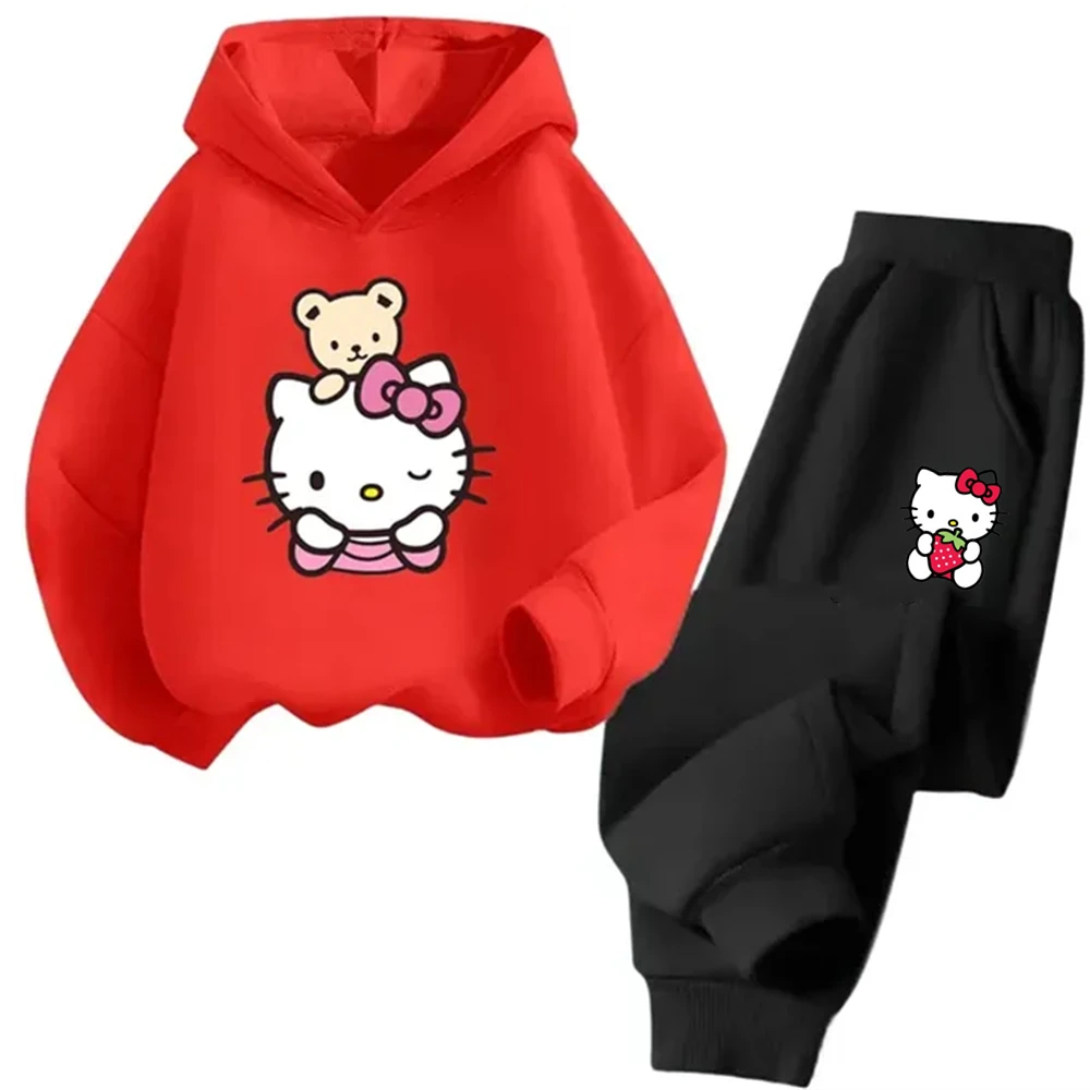 Hello Kitty Boys Girls Hoodie Trousers Set Children\'s Sweatshirt + Sweatpants Two-piece Fashion Set age 3-12 Kids Autumn Winter