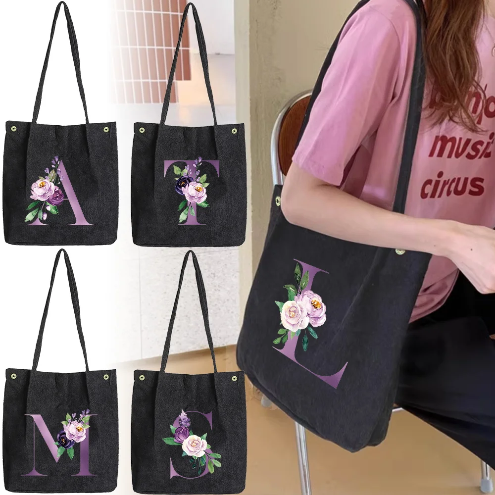 

Women's Corduroy Shoulder Bag Large Capacity Lightweight Foldable Handbag Fashion Women's Handbag Flower Series