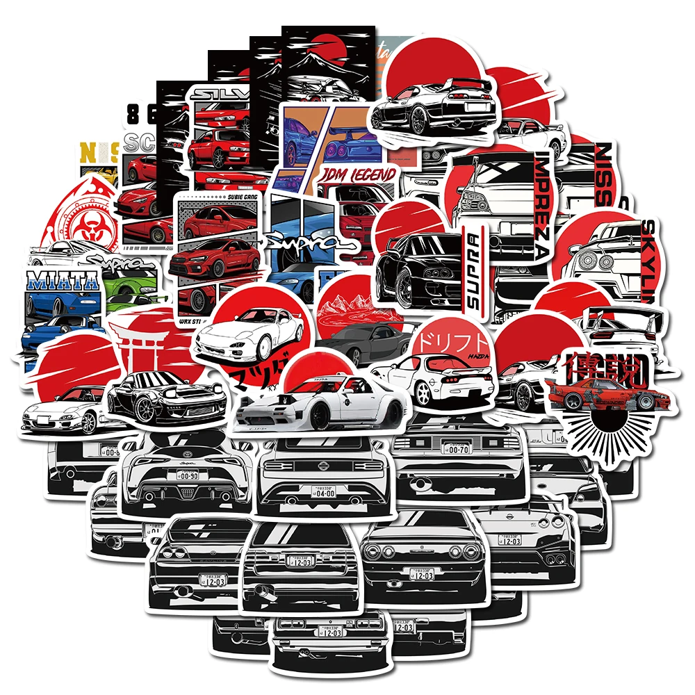 50PCS JDM Car Retrofit Racing Vintage Japanese For DIY Notebook Luggage Motorcycle Laptop Refrigerator Decals Graffiti Toys