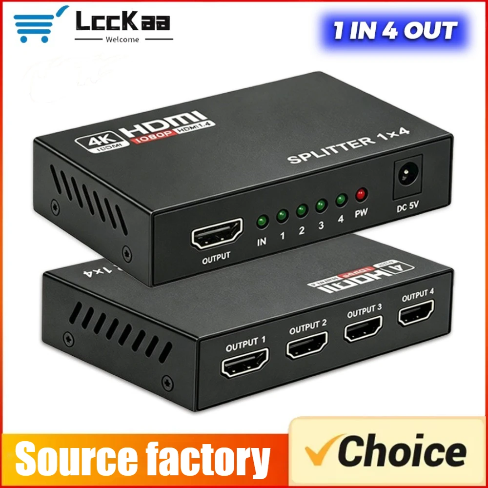 HDMI-compatible Splitter Switcher 4K 1 in 4 Out 1080P Audio Video Splitter Dual Display Converter with Power for HDTV DVD PS3/4