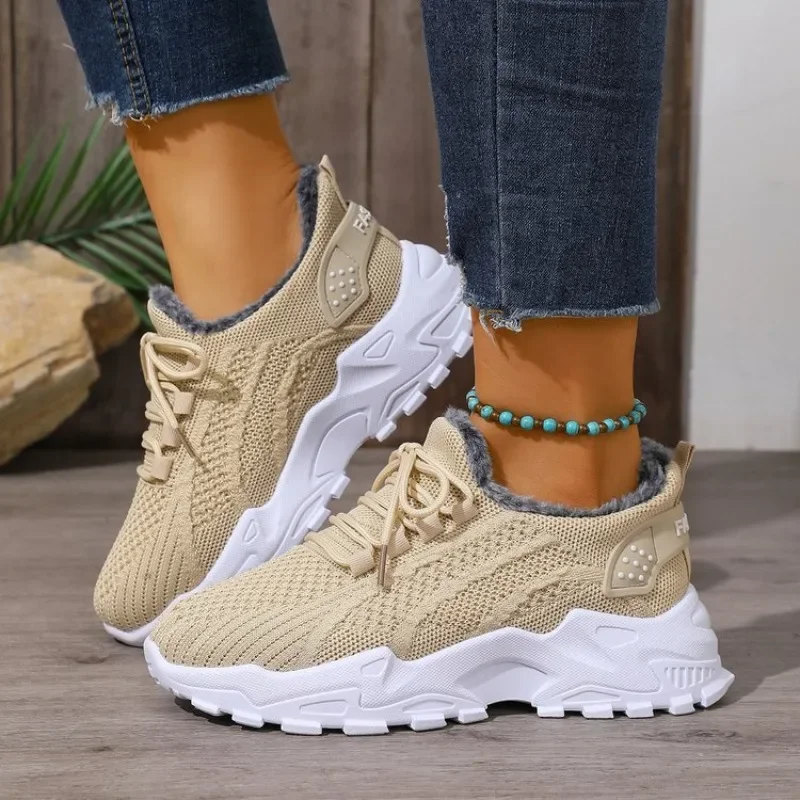 2026 New Women Winter Warm Anti-slip Fleece-lined Casual Sports Shoes Lightweight Comfortable Versatile and Durable Sneakers