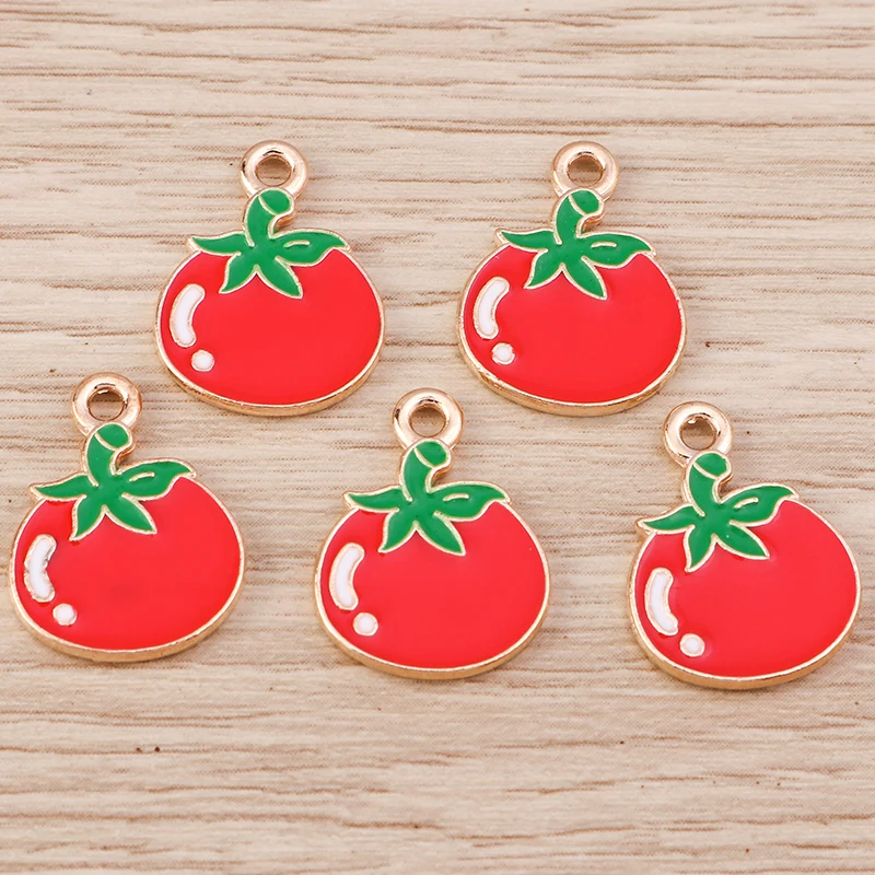 10 Stück 13x17mm süße Lebensmittel Charms Emaille Tomaten Charms Anhänger für Schmuckherstellung Halsketten Ohrringe Armbänder DIY Bastelbedarf – Detail 6