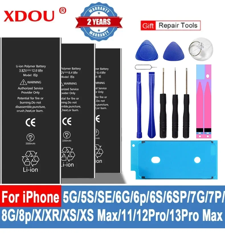 XDOU Battery For iPhone 5S SE 2 6 6S 7 8 Plus X XR XS 11 12 13 Pro Max Replacement Bateria IP6S 6G 7G 7Plus 8Plus 4 5 4S