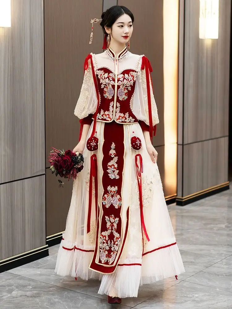 

Lolita Xiuhe Dress Bridal New Chinese Wedding Dress With Colorful And Sweet Mesh Wedding Dress High End Hanfu