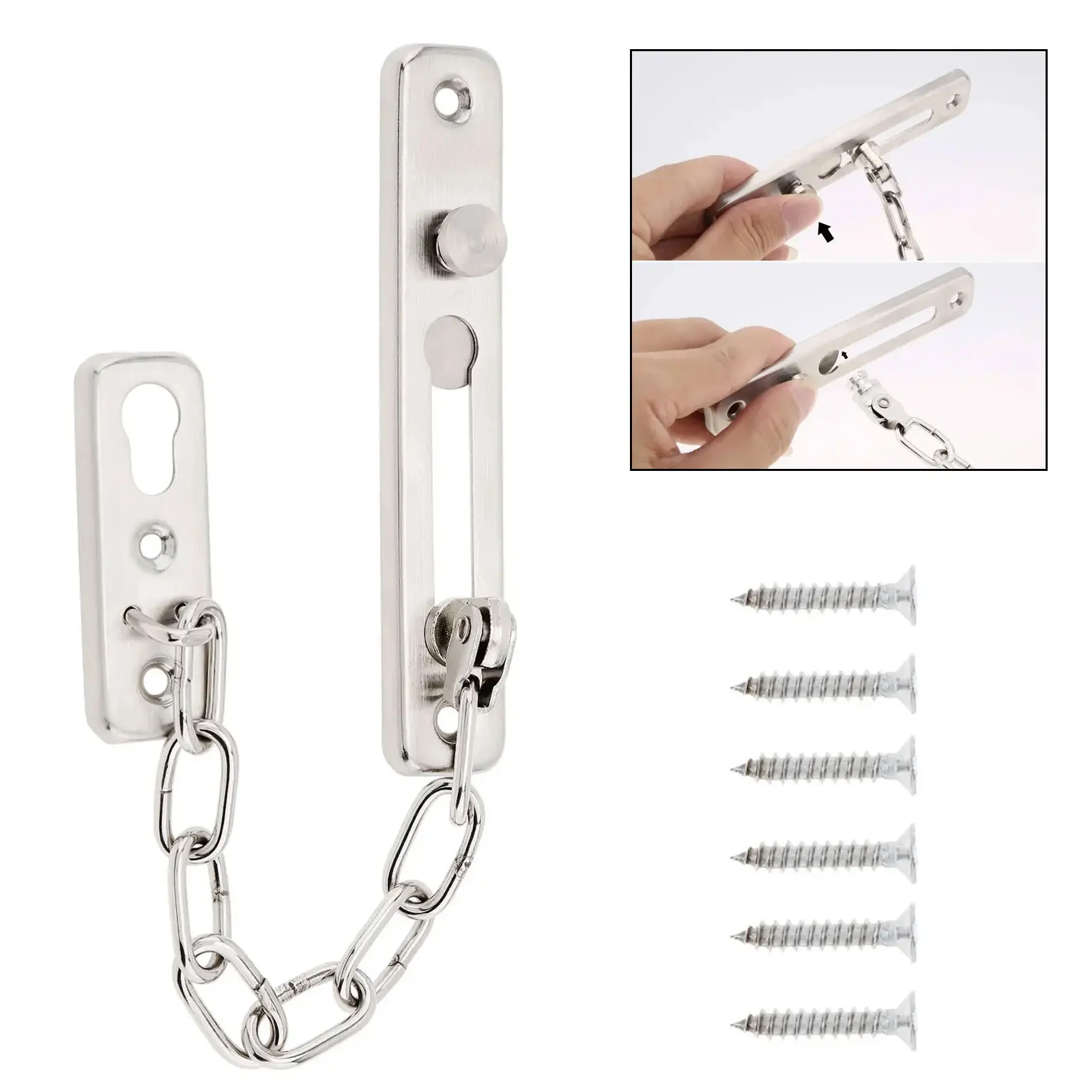 Solid Security Door Sliding Chain Lock Safety Punch Free Door Chain Lock Anti-theft Latch Buckle for Bedroom,Hotel,Homestay
