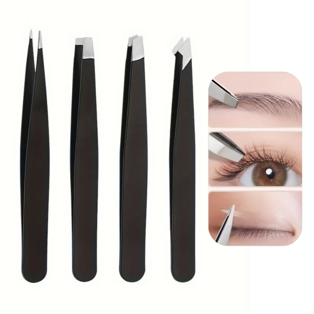 A Four-piece Precision Tweezers set - Professional Stainless Steel Eyebrow Tweezers, Multi-purpose Eyebrow Trimmers