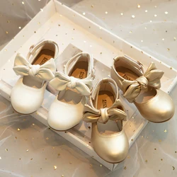 Kid Pump Shoes Girl Luxury Gold White Low Heel Dance Child Fashion Bowknot Ankle Strap Mary Janes Wedding Party Footwear