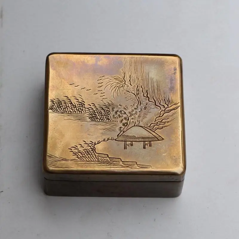 

Exquisite Chinese Carved Square Old Copper Ink Box Home Decor Storage Collection Ornament Traditional Asian Design