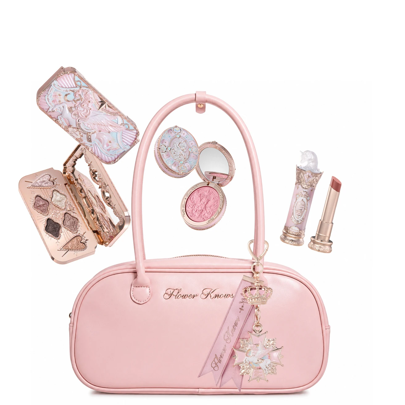 flower-knows-knight-unicorn-makeup-set-eyeshadow-blush-lipstick-with-tote-bag-cute-kawaii-beauty-gift-set-limited-edition