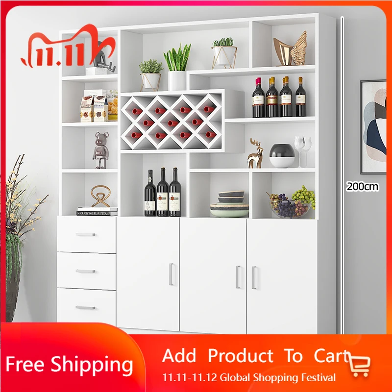 

Designer Partitions Bar Cabinet Shelves Storage Luxury Wood Wine Cabinet Standing Decoration Placards Ouverts Club Furniture