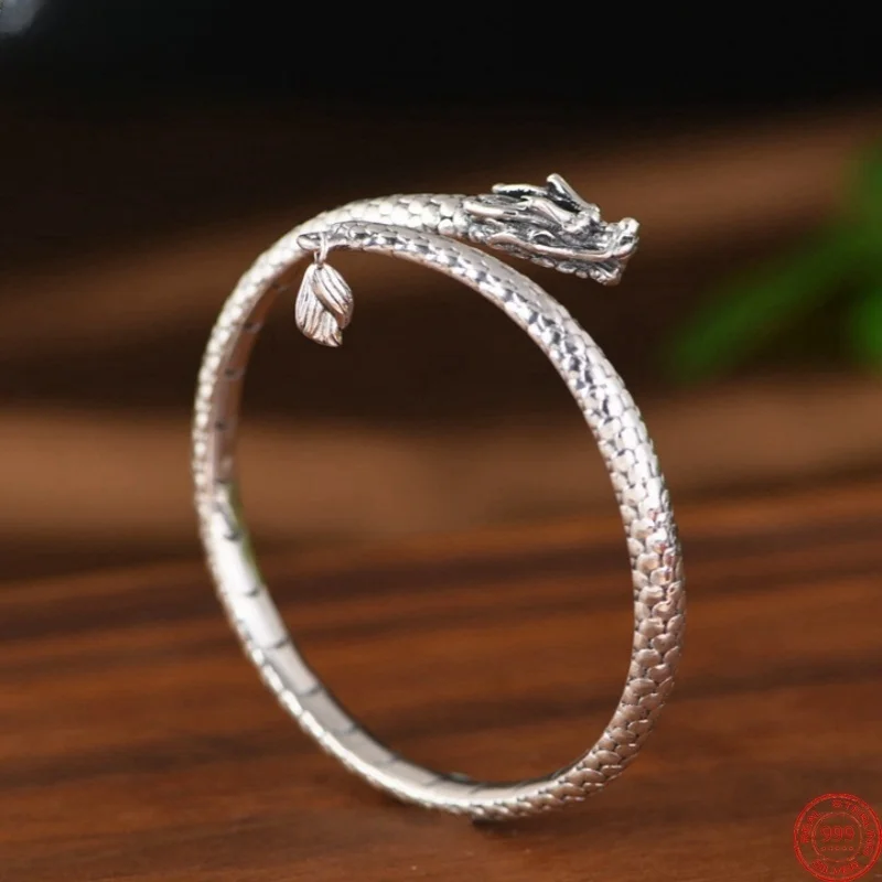 

S999 Sterling Silver Bracelets for Women New Women's Fashion Dragon-scale Pattern Zodiac Dragon Swinging Tail Wholesale