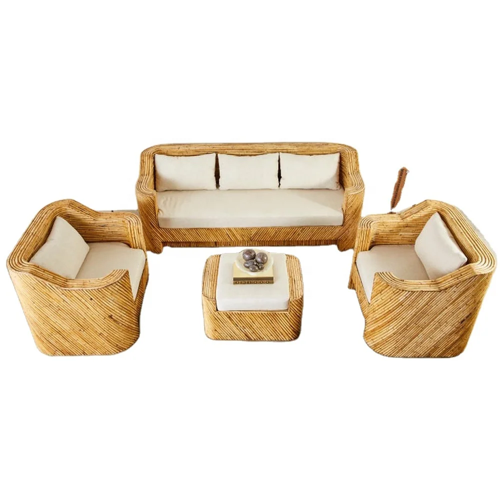 

Balcony Classic Hotel Cafe Luxury Regency Organic Modern Ratan Furniture Bamboo Rattan Cane Living Room Sofas