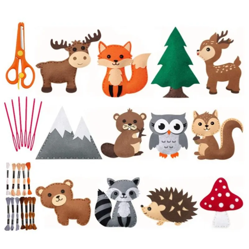 New DIY Sewing Animals Craft Kit Forest Creatures DIY Sewing Felt Plush Animals For Kids Beginners Sew Kids Art Christmas Gifts