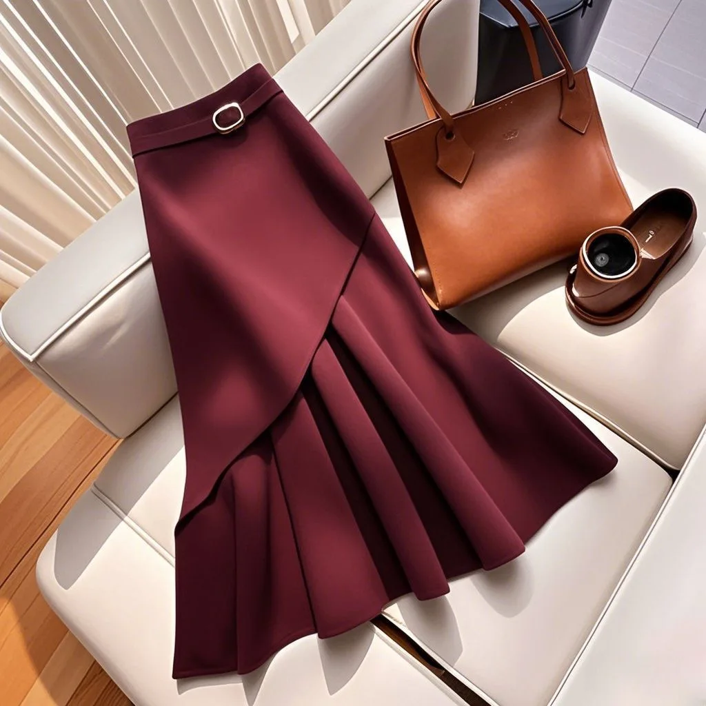 High Waist Mid-Length A-Line Skirt Black plus Size Women's Pear Shape Body Slimming Fake Two-Piece Umbrella Skirt Trendy Pure...