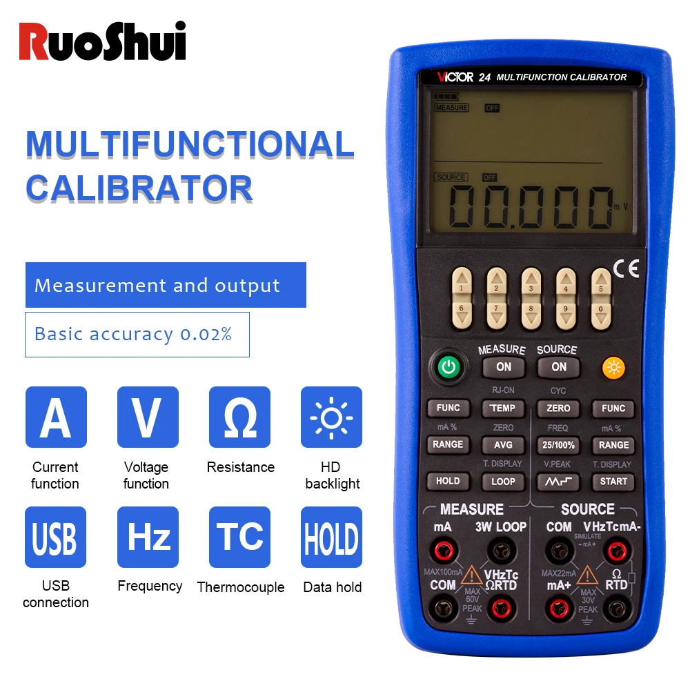 Victor 0.02% Hi Precision 24V Loop Multi Calibrator Voltage Meter Simulator Power Output T/C/RTD/Freq PC Remote Control Proce