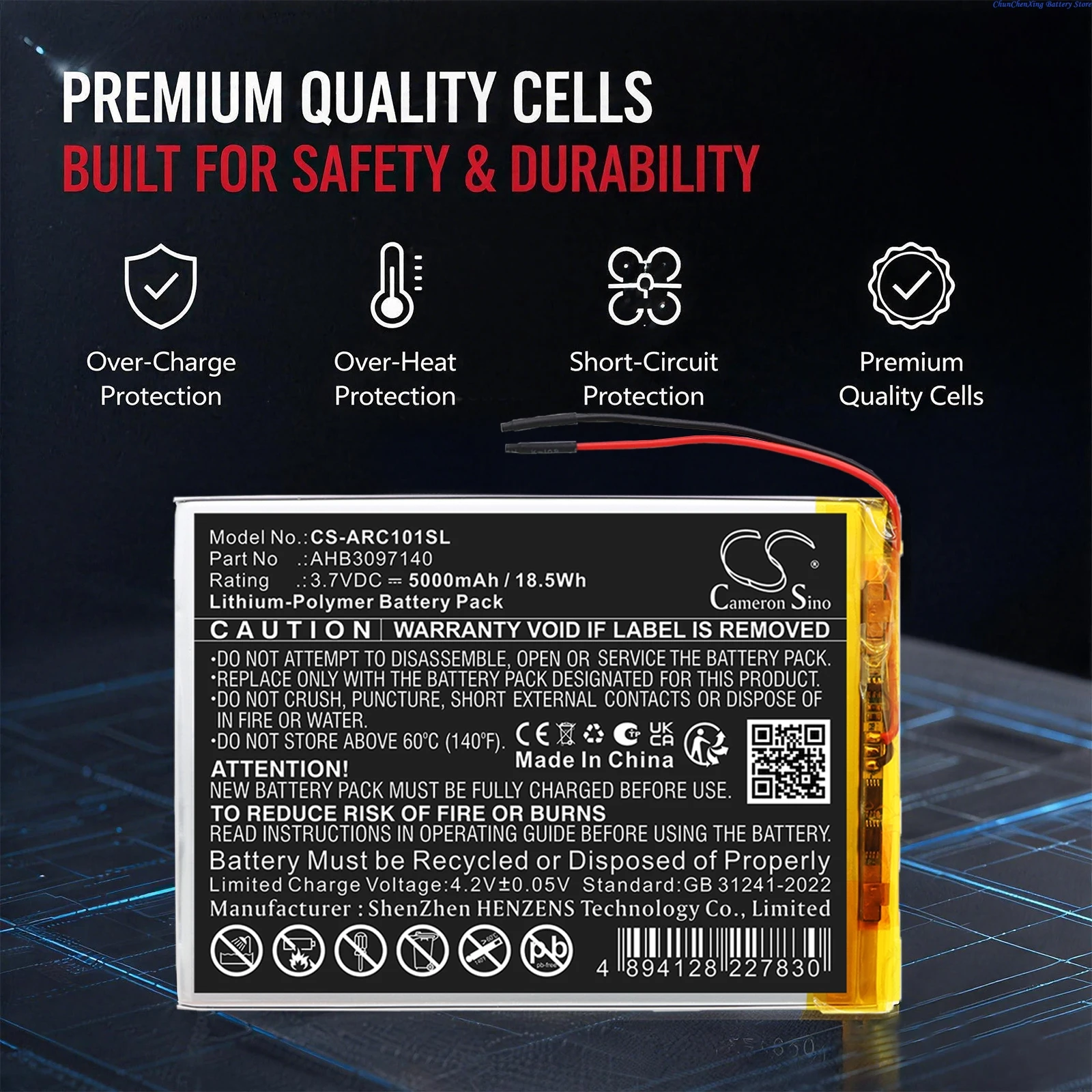 Cameron Sino 3.7V 5000mAh Tablet Battery