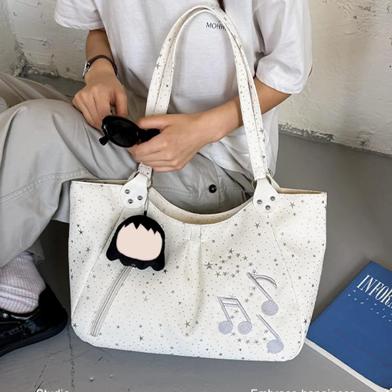 Korean Star Pattern Tote Bag Women Large Capacity Shoulder Handbag Casual Soft Underarm Bag Fashion Daily Commute Shopping Bag
