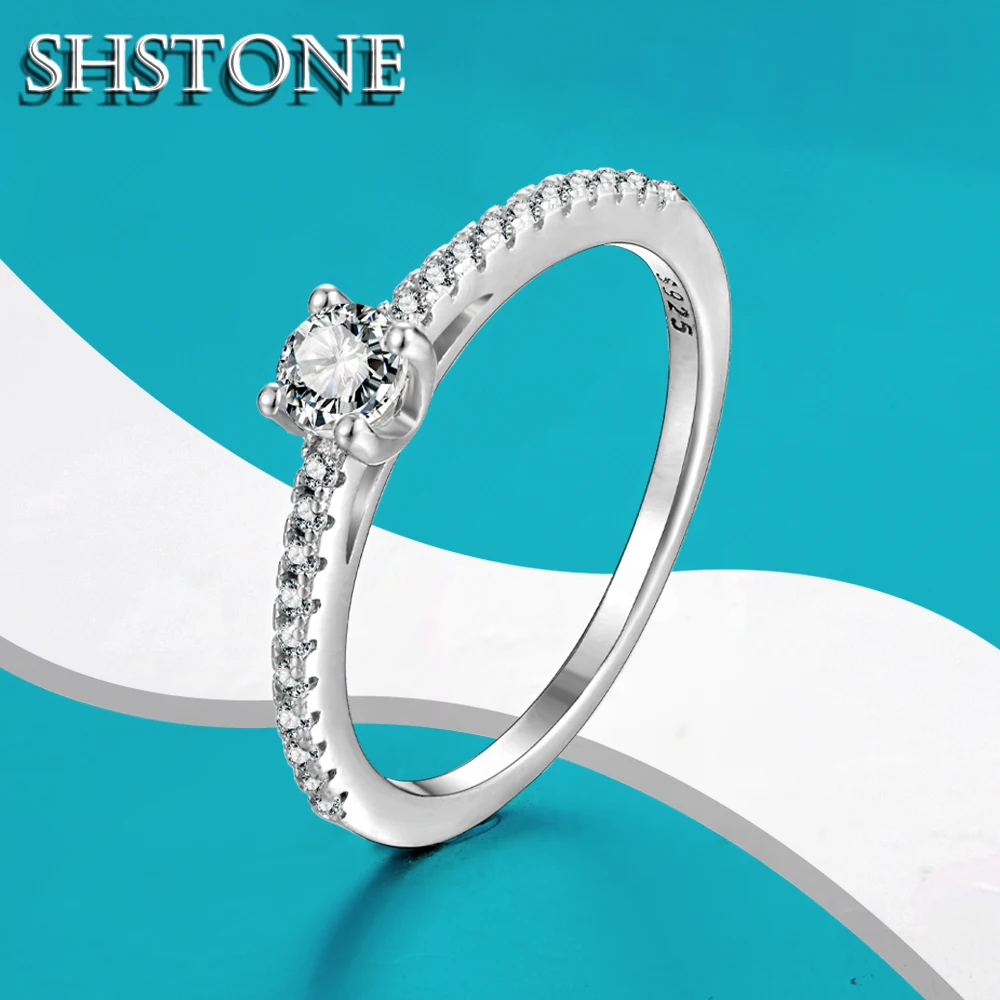 

SHSTONE 0.3ct D Color Small Moissanite Rings s925 Sterling Sliver Round Cut Diamond Ring for Women Engagement Wedding Jewelry