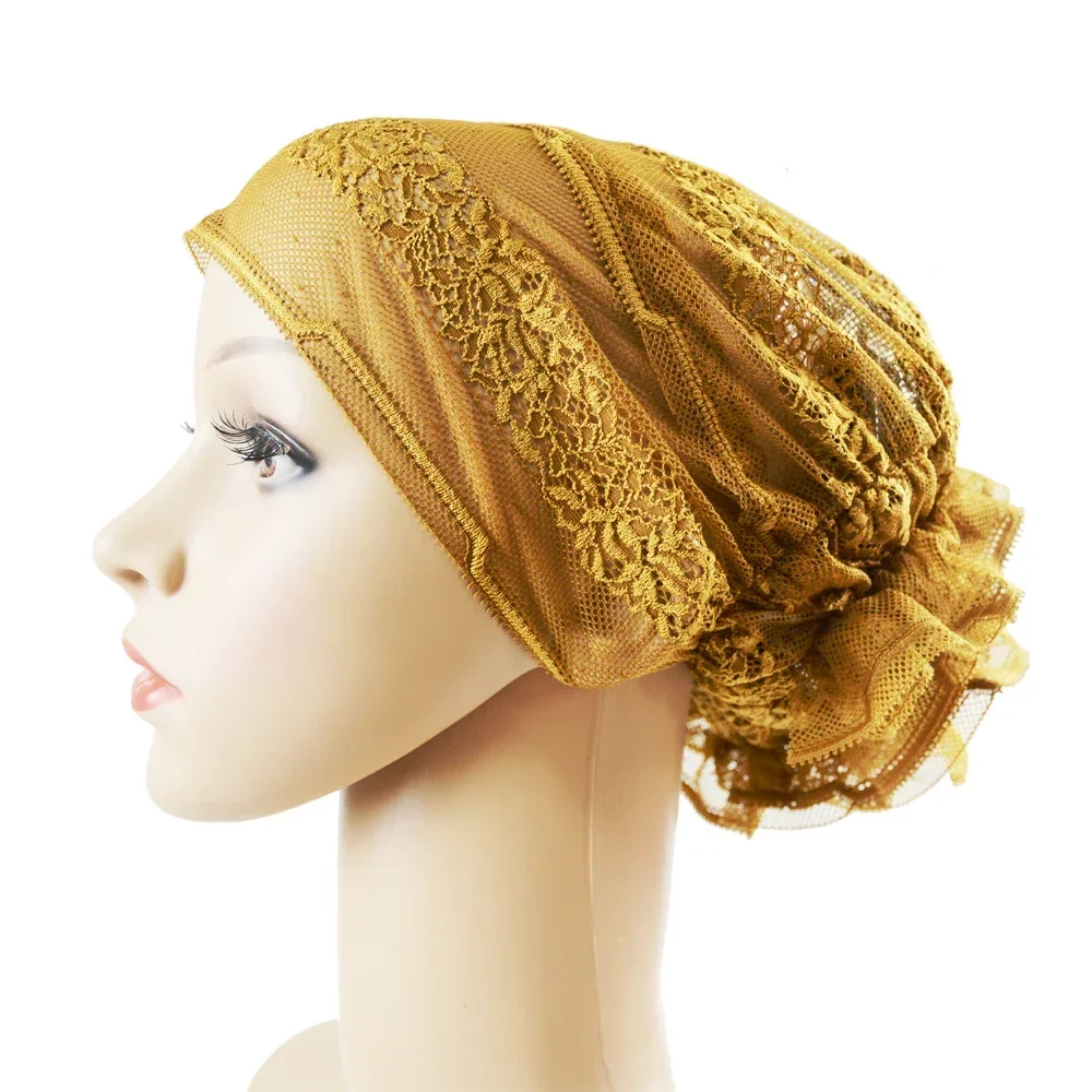 Gorro interior musulmán para mujer, Hijab, bufanda, gorro de encaje, turbante, pañuelo interior, pañuelo islámico de flor Ninja, gorro envolvente,
