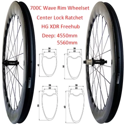 700C Wave 28mm wide 4550mm 5560mm deep Carbon Rim Center Lock 36T Ratchet 24Hole Hub Gravel Super Light SL Tubeless Wheelset