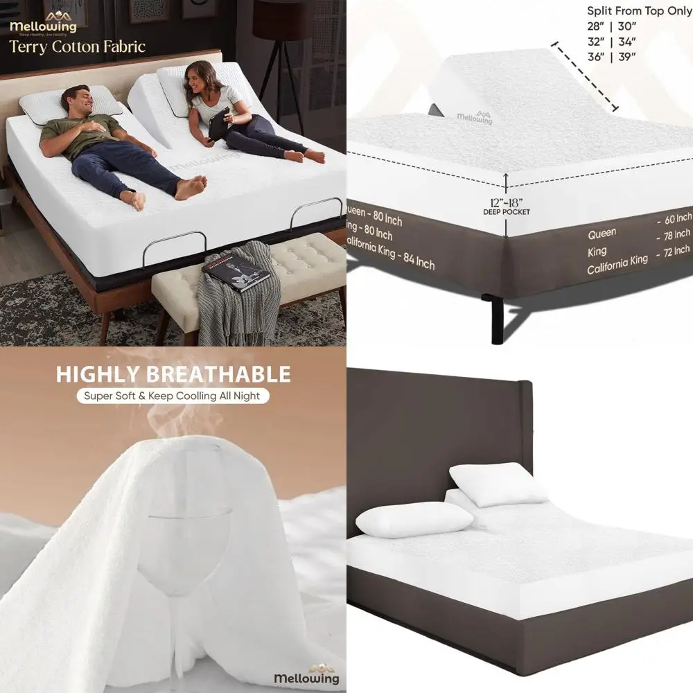 

Queen Size Split Top Mattress Protector for Adjustable Beds - Waterproof, Breathable, Machine Washable, Fits up to 15 Deep