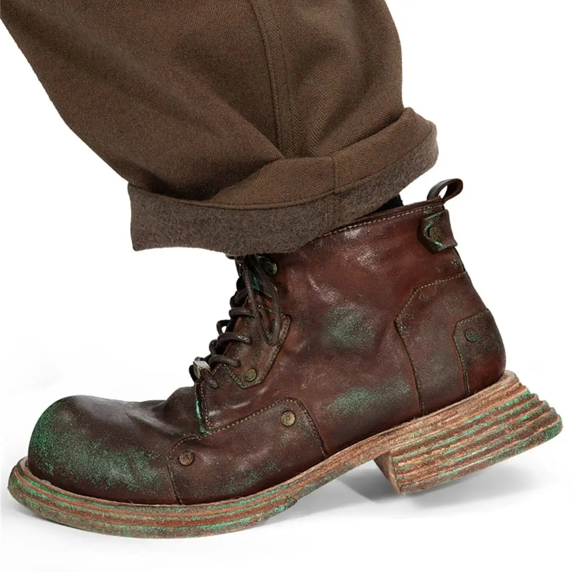 Stivali militari in pelle di cavallo Goodyear con suola in pelle di vacchetta ruggine di rame personalizzati fatti a mano di lusso da uomo di fascia alta