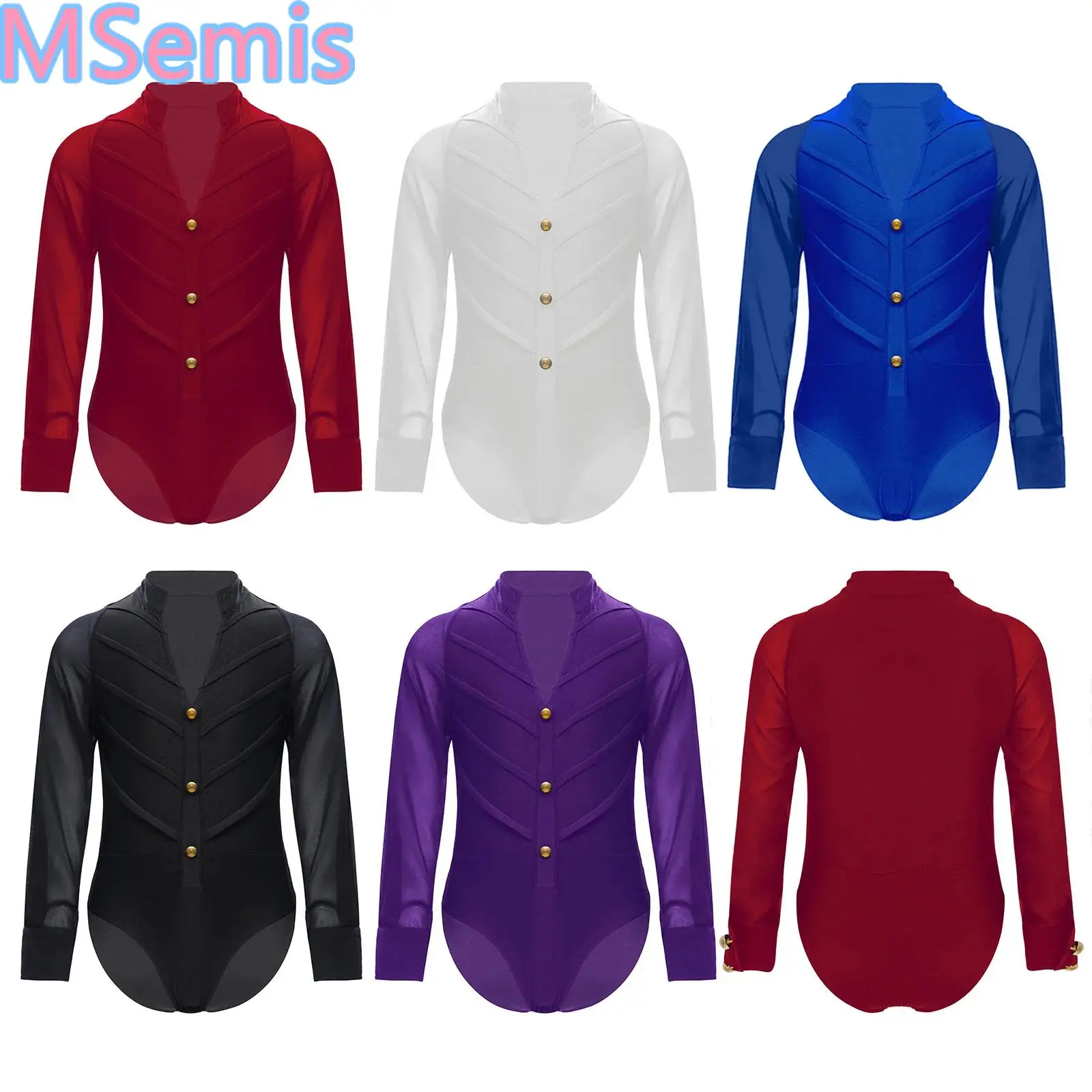 

Kids Boys Latin Dance Leotard Long Sleeve Stand Collar Bodysuit for Ballroom Competition Party Stage Performance